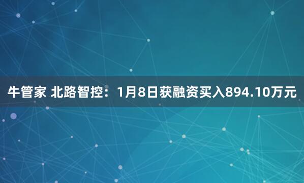 牛管家 北路智控：1月8日获融资买入894.10万元